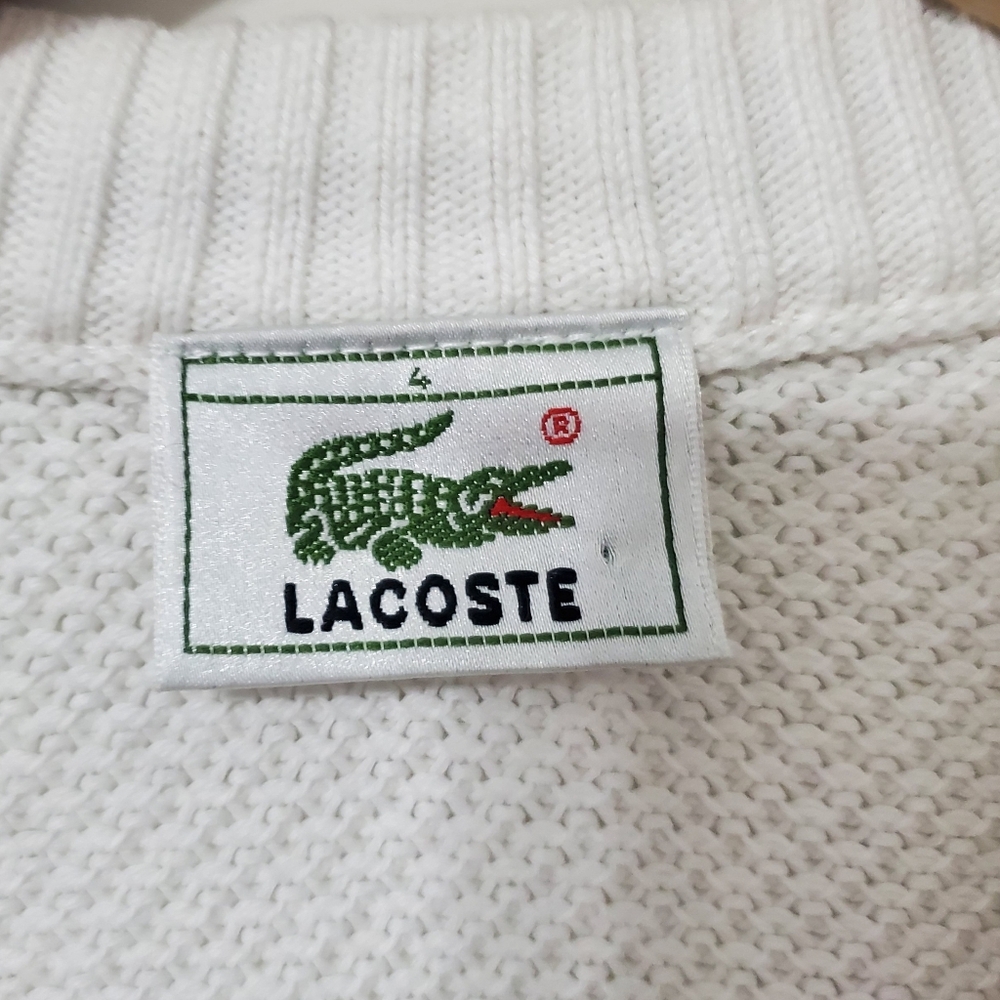 Lacoste Men's White V-Neck Cotton Sweater Medium - Picture 3 of 7